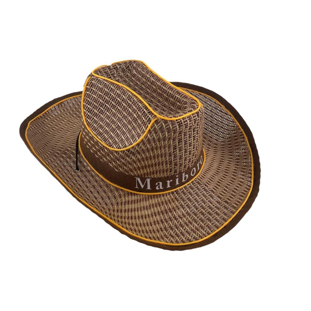 LED Luminous Cowboy Hat - Western Style for Men & Women, Large Brim Straw Sun Hat for Summer and Outdoor Performances