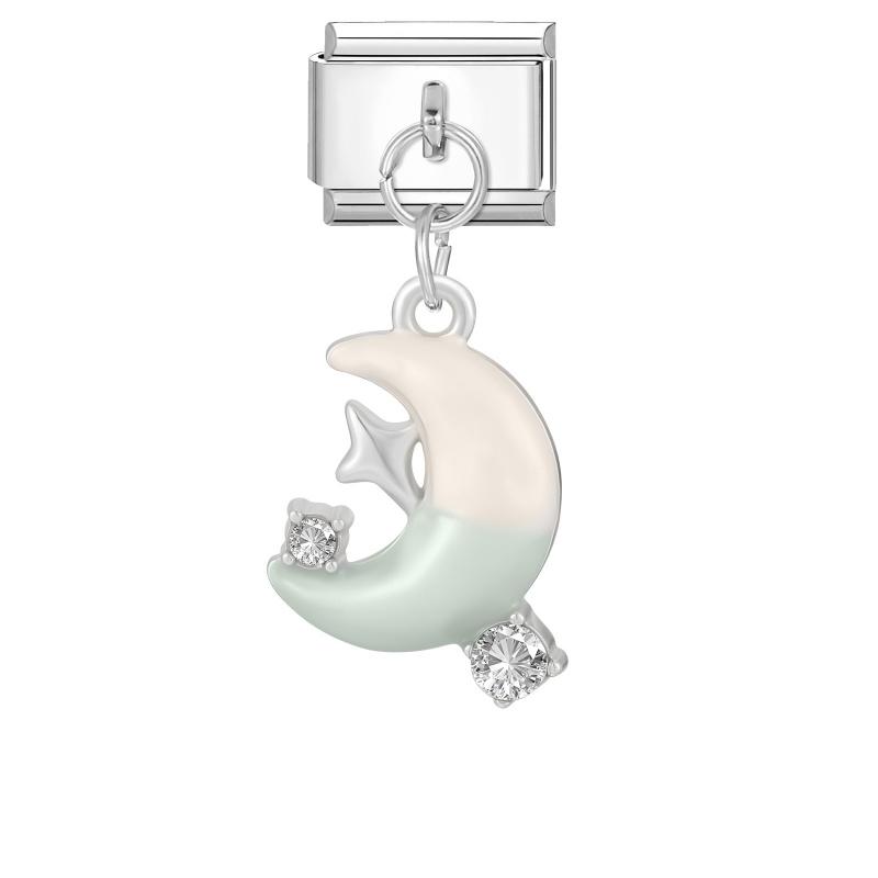 Crystal Moon Butterfly Rose Star Bow Cats Pendant Italian Charm Link Fit 9mm Stainless Steel Bracelet Women Jewelry DIY Making