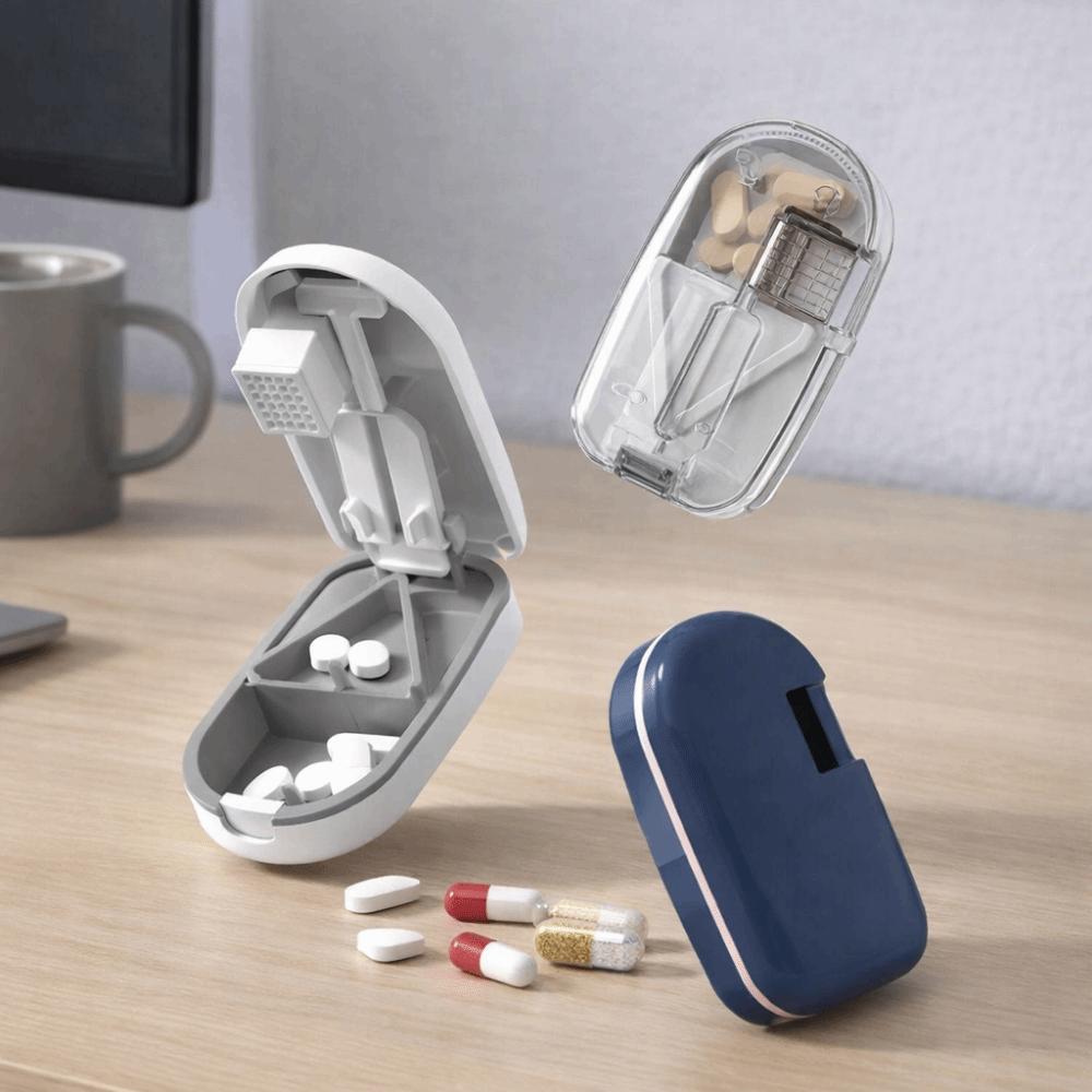 Plastic 2 in 1 Pill Cutter Sealed Pill Storage Box Practical Drug Tablet Organizer For Home Use