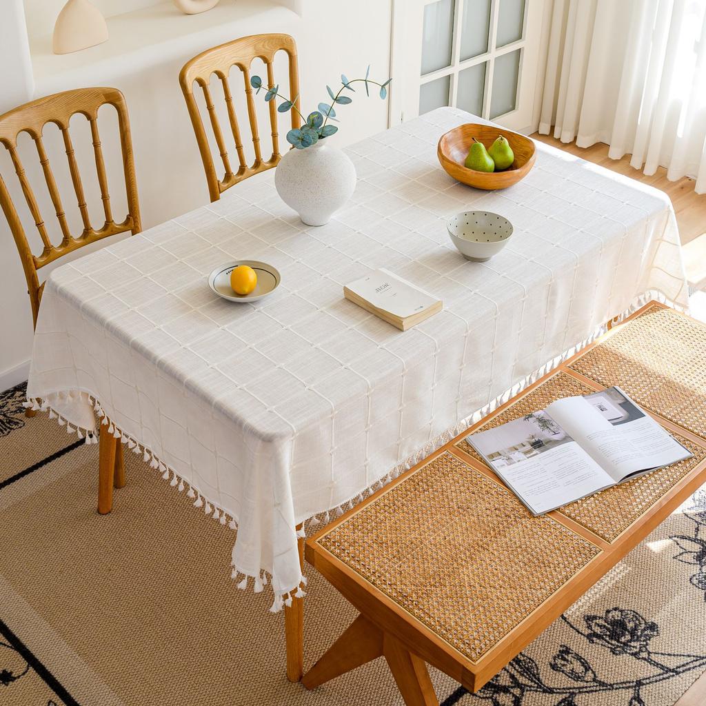 Embroidered Checkered Universal Dining Table Cloth Decorative Tablecloth Cover Cloth North Tablecloth Table Mat Cotton And Linen