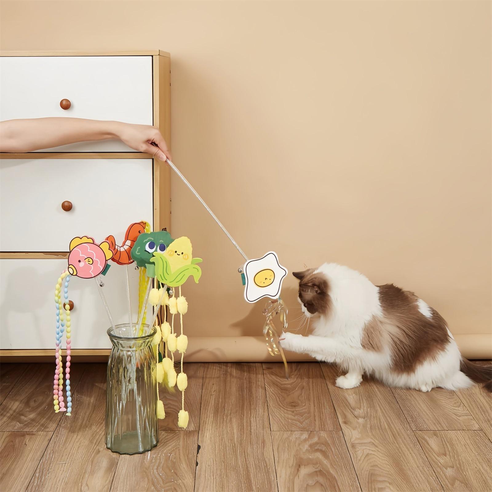 

6 шт. Интерактивные перьевые игрушки, Подвесная в помещении выдвижная игрушка, Игрушки для самостоятельной игры делают веселую тренировку One Size