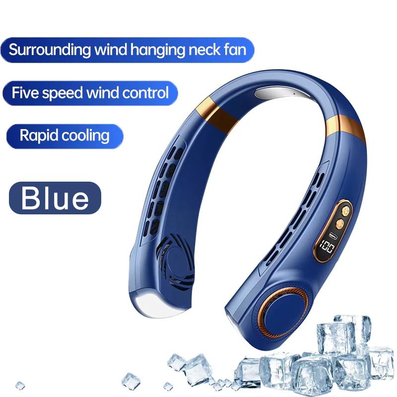 

Портативный шейный вентилятор с креплением на шею, зарядка Type-C, регулируемая 5-скоростная турбина, шейный вентилятор без лопастей, подходит для использования на открытом воздухе синий