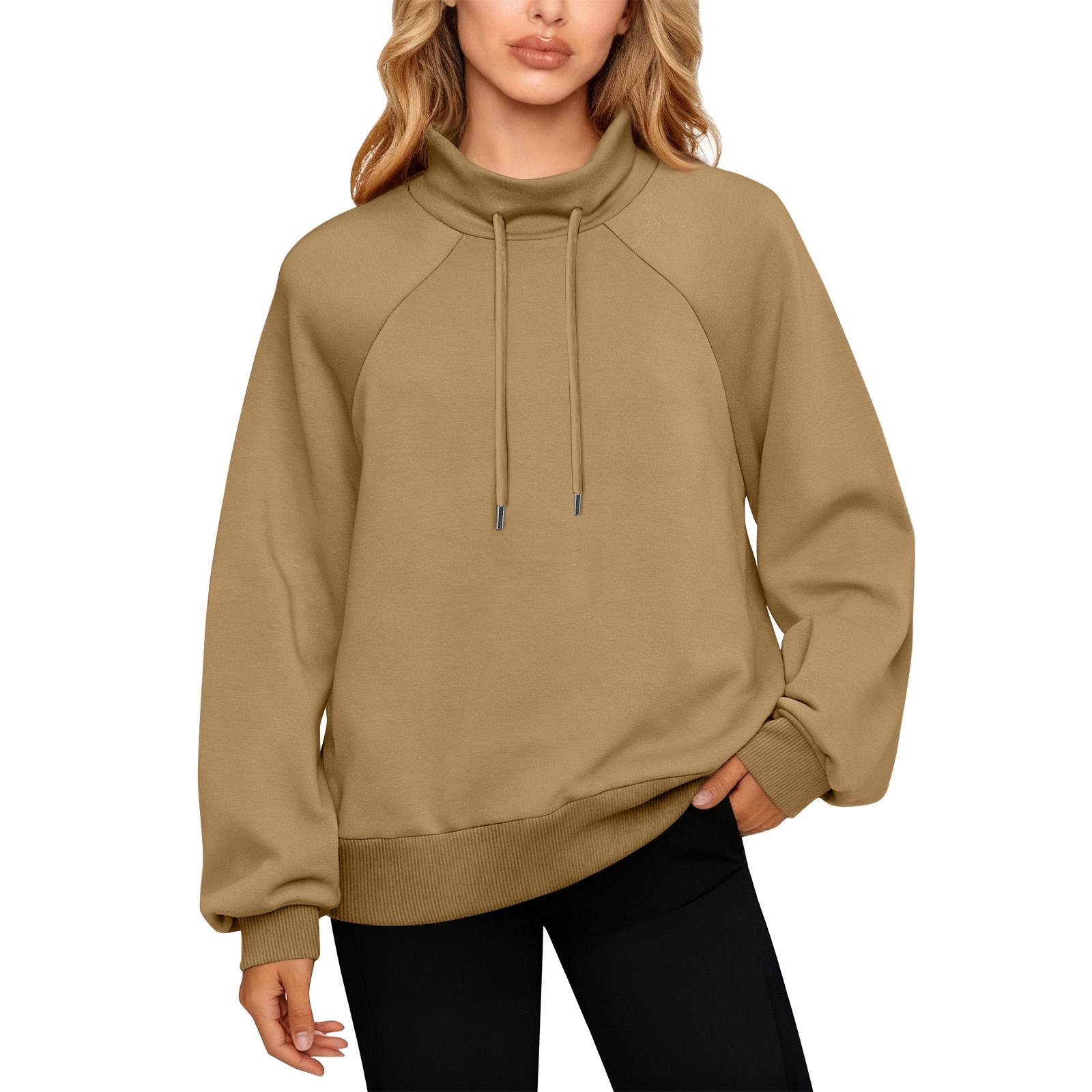 

Women s Stand Collar Sweatshirt Oversized Turtleneck Drawstring Pullover Long Sleeve Top S