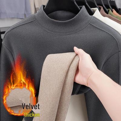 Herren Fleece-gefüttertes Sweatshirt mit halbem Stehkragen, einfarbig, vielseitig einsetzbar als Langarm-Basisschicht