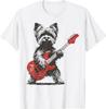 Vintage Yorkie Rock Funny Dog Playing Guitar Rock Style T-Shirt