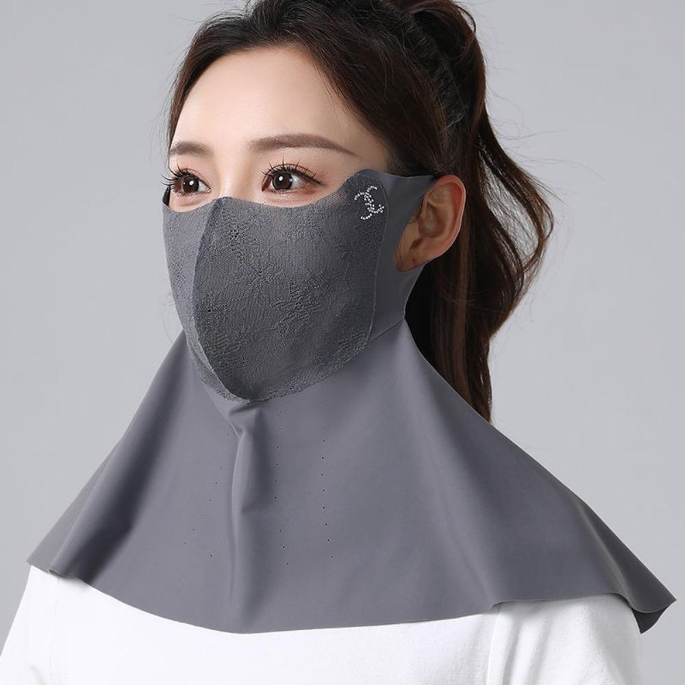 

Кружевная вышивка Ледяной шелк Солнцезащитная маска Моющаяся защита для лица Новая бандана Шарфы Подарок темно серый