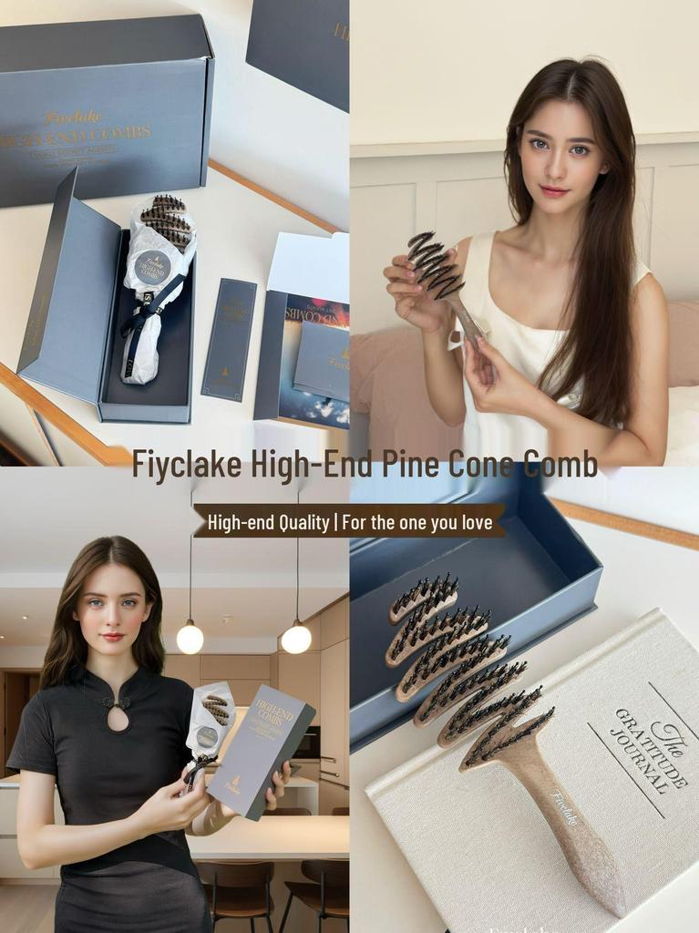 Fivclake Pine Cone Bristle Anti-static Hair Comb - Portable Volume & Nourish Styler