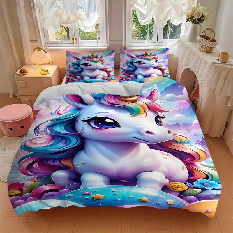 Fantasy Unicorn Dreamscape Print 3Pcs Bedding Setduvet Cover With 2 Bedropillowcase Home Birthday Gift