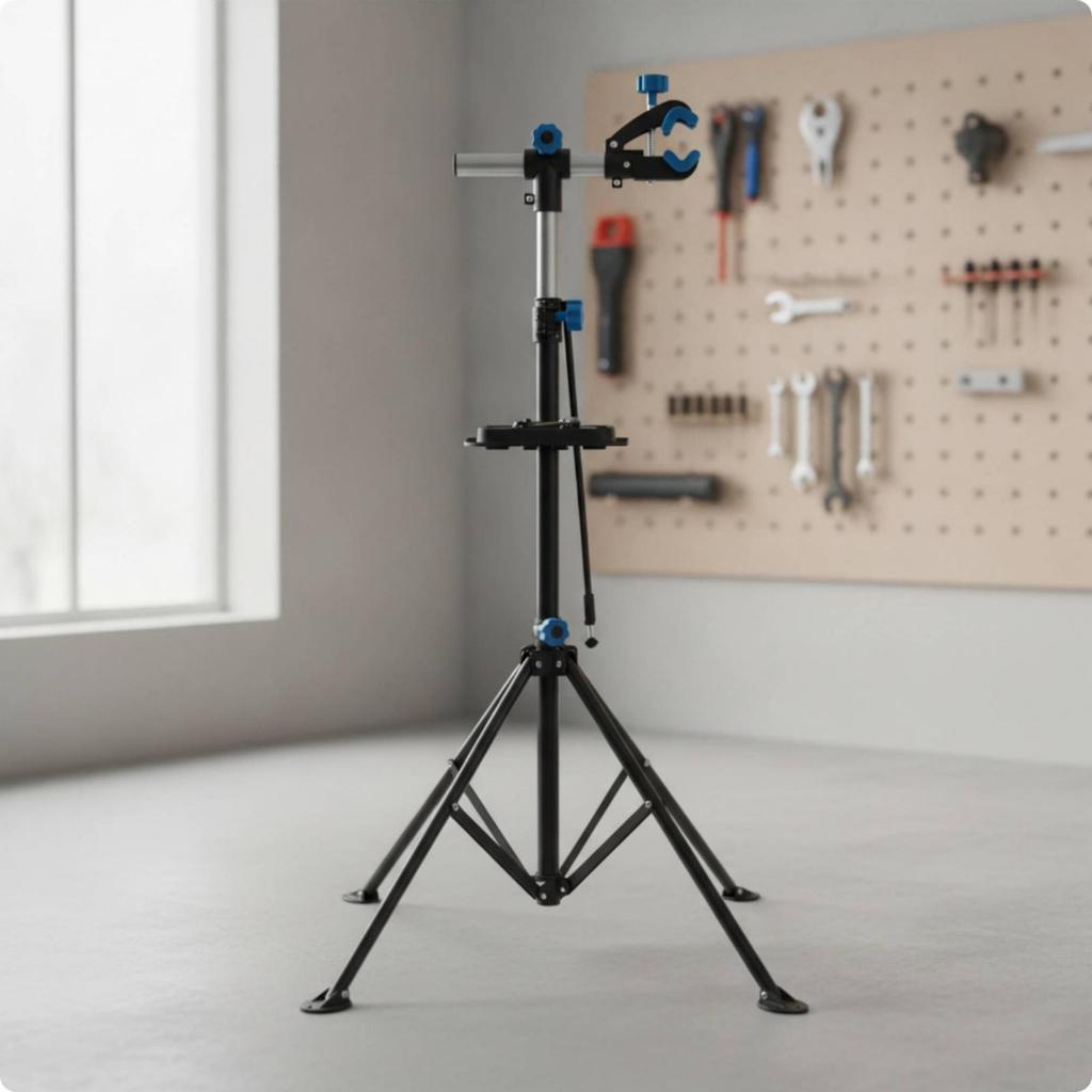 Two-Wheeled Vehicle Repair Stand Featuring Clamp Floor-Standing Bike Workstand