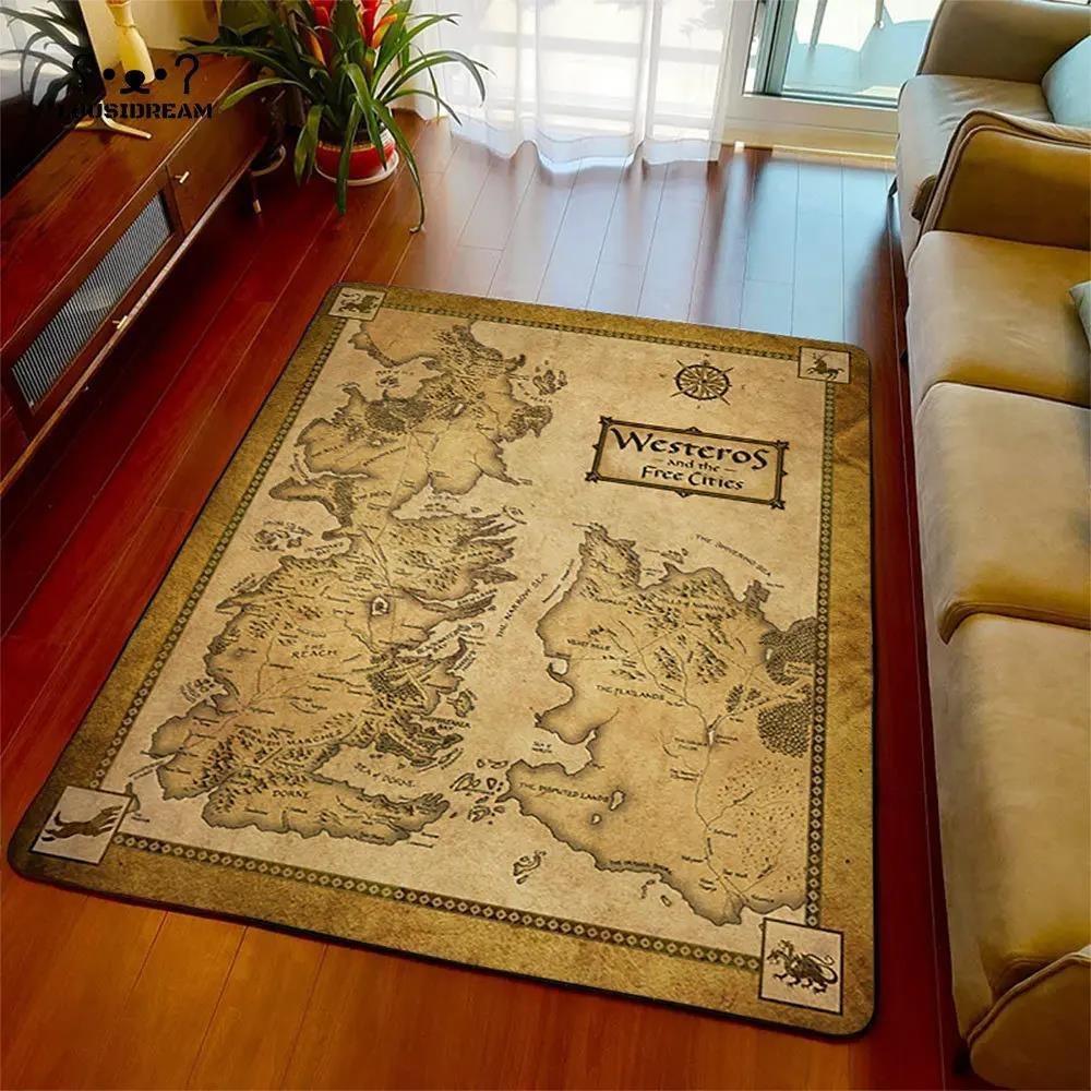 3D Middle Earth Map Large Carpet Rug for Home Living Room Bedroom Sofa Doormat Decor Vintage Fantasy Floor Mat for Library Study