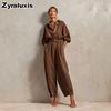Autumn New Arrivals Women's Linen Casual Long Sleeve Jumpsuit