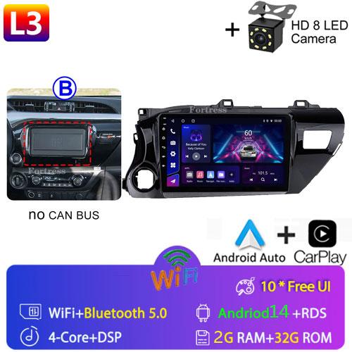 8 Core Android13 Auto Car Radio Multimedia For Toyota Hilux Pick Up AN120 2015 - 2020 LHD Stereo Carplay GPS Navigation No DVD