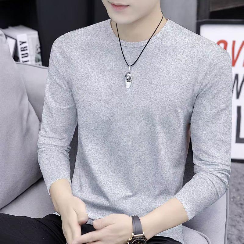 Men's Crew Neck Long Sleeve Slim Fit Pullover – Plus Size Solid Color Casual T-Shirt for Spring & Autumn.