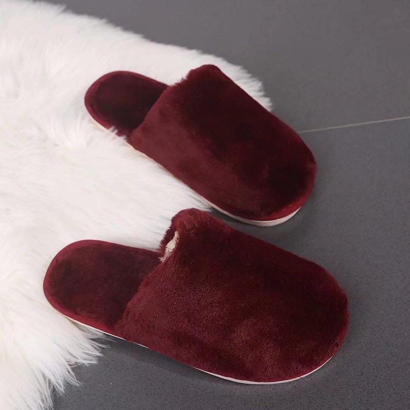 Fashion Indoor Round Toe House Fur Slippers Women Faux Fur Warm Plush Slides Woman Winter Comfort Slip On Non Slip Cotton Slippers Mujer