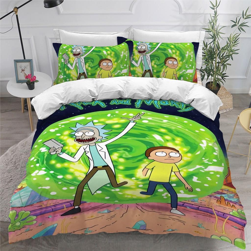 Animation R-ick Duvet Cover pillowcase BeddingBoyGirl Bedroom Decoration ChildrenGift Single Double Large SizeZip Duvet Cover