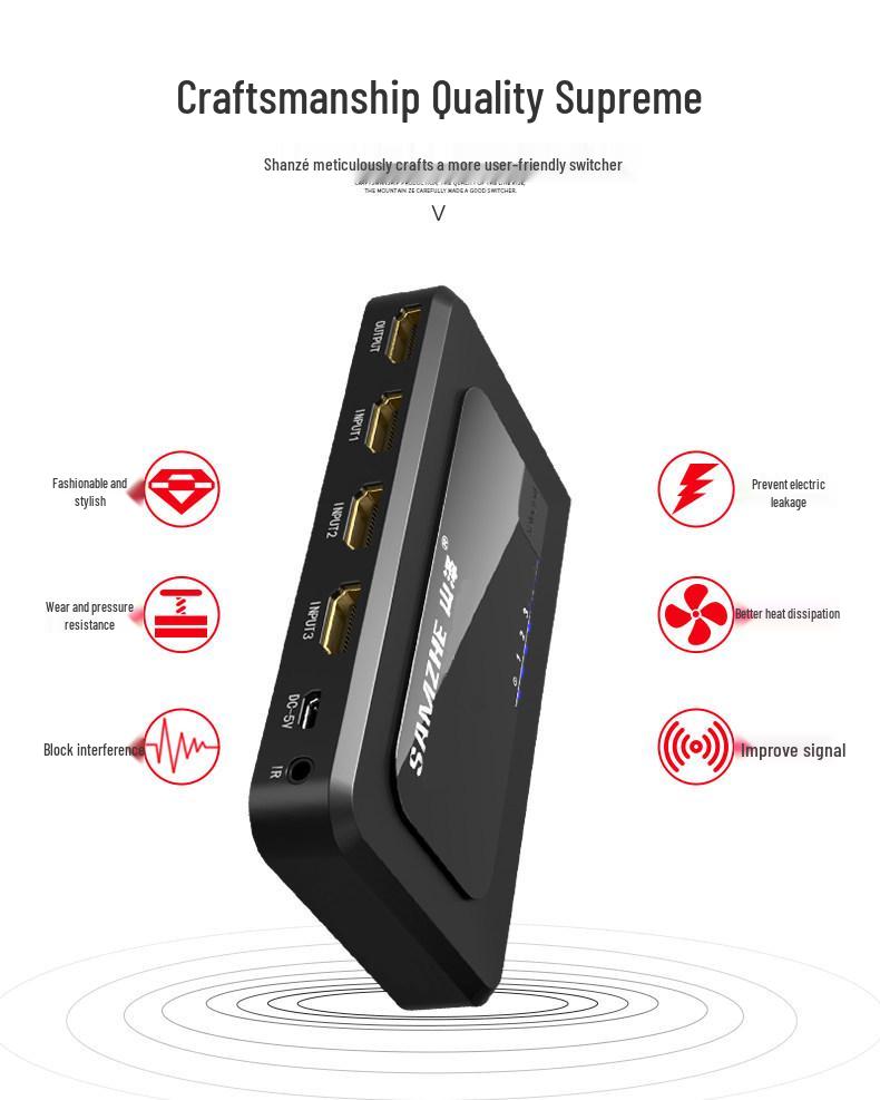 Shan Ze HDMI Switcher: 3-in-1 Converter & 4-in-1 Splitter for High-Definition Video Displays