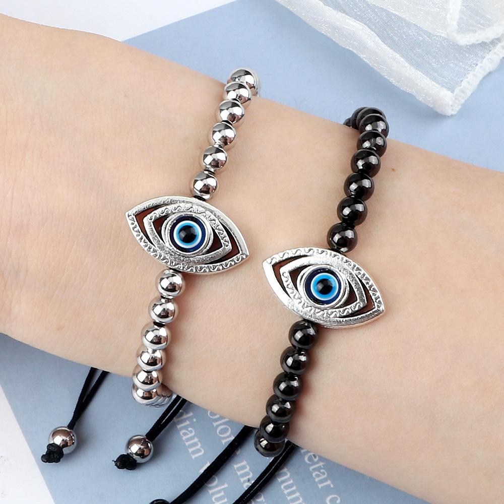 Women's Simple Fashion Bracelet: 5mm Copper Beads with Evil Eye Spacer