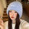Big Head Circumference Blue Knitted Wool Hat Women's Autumn and Winter Thickened Warm Headgear, Cold-proof and Small-faced Ear Protection Hat