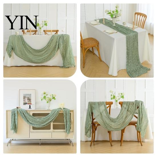 Elegante Tafelrunner Kaasdoek Runner, Boho Rustieke Gaas Gekreukt Boerderij Duurzaam Doorzichtig voor Bruiloft Feest Babyshower Verjaardag Huisdecoratie Eetkamer
