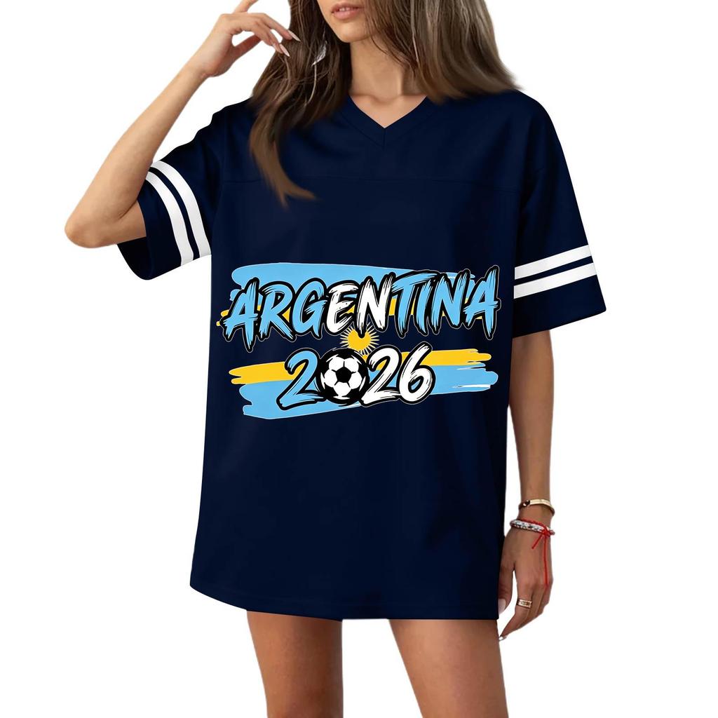 Women’s Casual V Neck Short Sleeve T Shirt with Soccer Themed Graphic Print and 2026 Lettering for Sports and Wear
