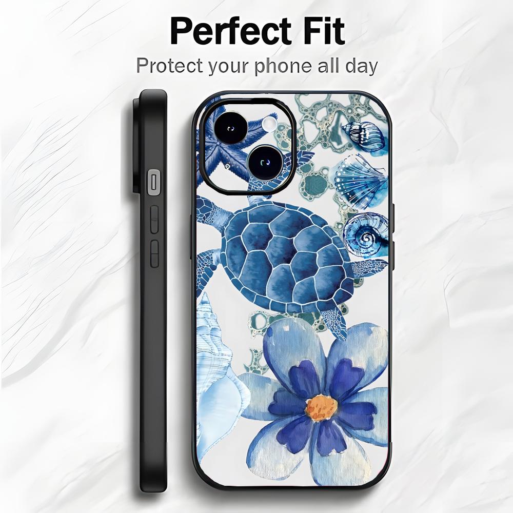 Retro Cute Blue Art Marine Life Sea Turtle Phone Case Phone Case Soft Packaging Lightweight For iPhone17 16 15 14 13ProMax