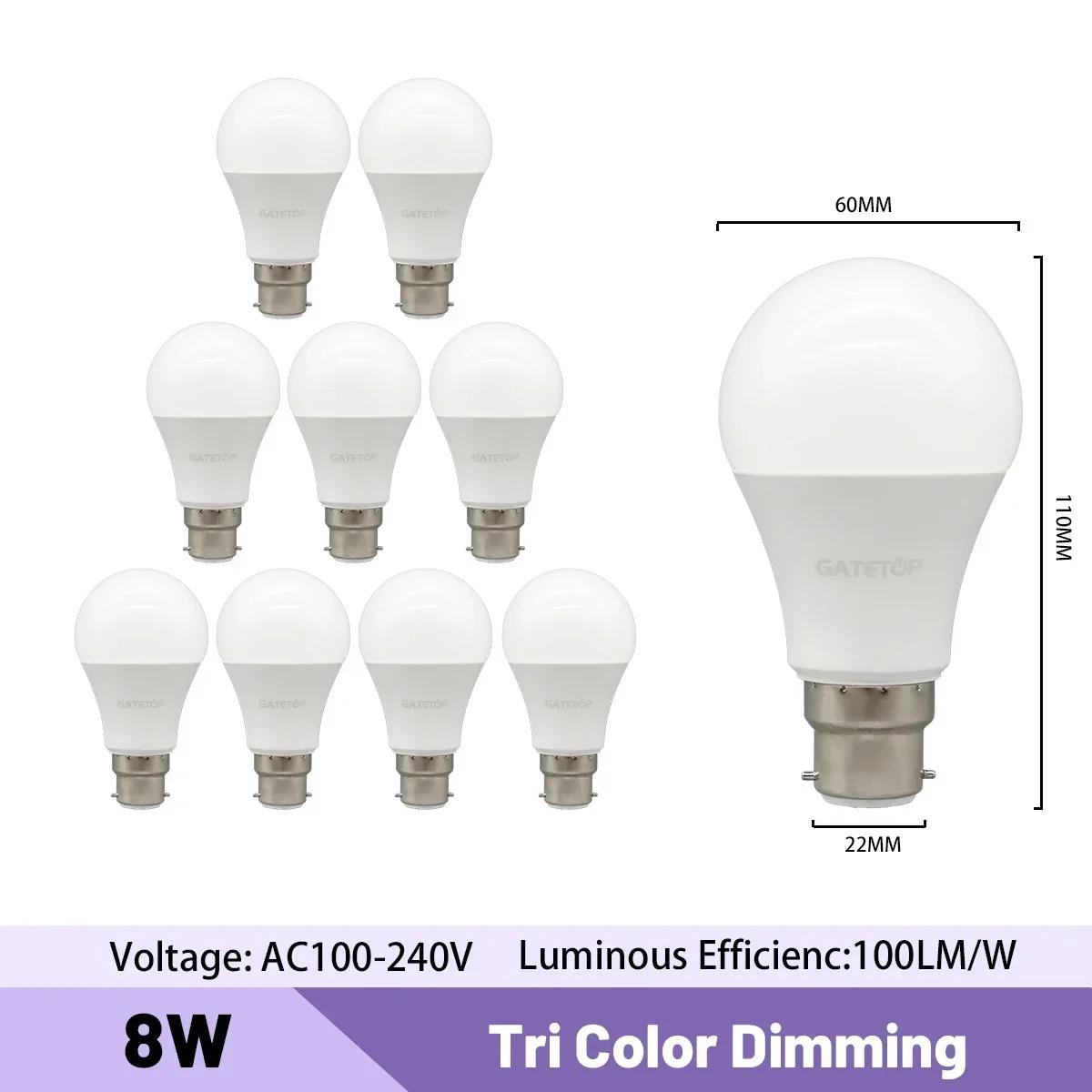 

10pcs Wall Switch CCT Bulb LED light Tricolor Dimming E27 B22 Base AC100-240V 3000K 4000K 6000K Memory Function for Home Bedroom AC100-240V