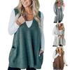 Yousheng Women Sweater V-neck Sleeveless Solid Color Knitting Vest with Pockets Ribbed Trim Loose Fit Mid-length Casual Knitwear