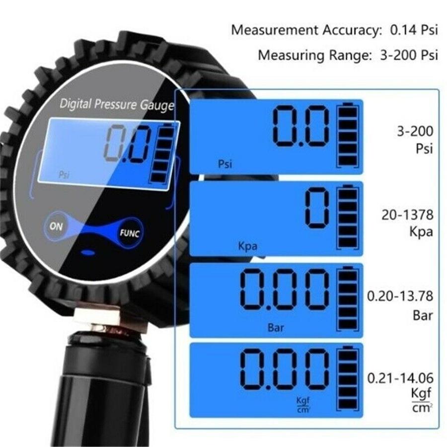Digital Inflatable Meter 0-200psi With Nozzles LCD Display for Truck/Car/Bike