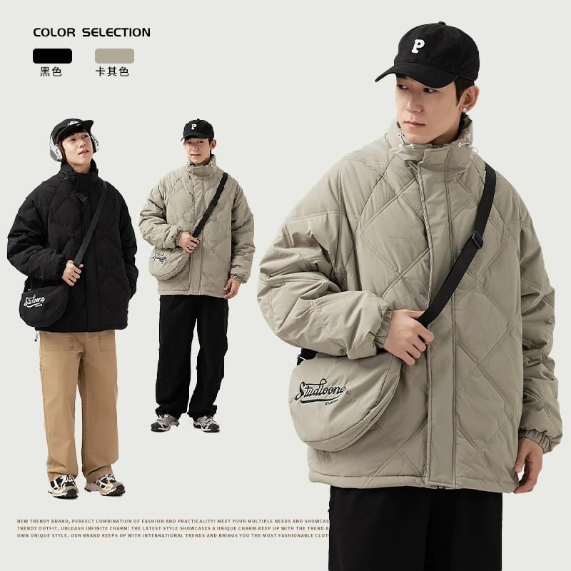 Unisex Japanese Style Retro Quilted Stand Collar Down Jacket Winter Warm Parka Men Women
