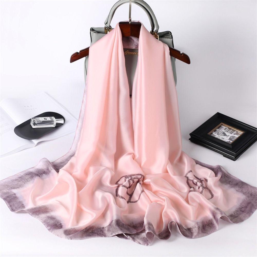 Large Women Hijab Shawls Print Flower Headscarf Fashion Luxury Silk Scarf  Headkerchief