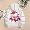 2025 Women's European Size Coconut Tree Print Ribbed Drop Shoulder Hoodie
