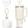 3Pcs Bow Straw Cap Covers Toppers Accessories for Stanley 30&40 Cups Silicone Boot Butterfly Charm Chain for Tumbler with Handle