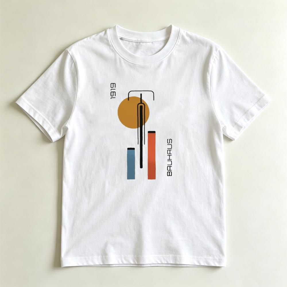 Art Lover Gift TShirt Retro Bauhaus 1919 Geometric Abstract Print Short Sleeve Top Minimal Modern Art Aesthetic Casual Tee S