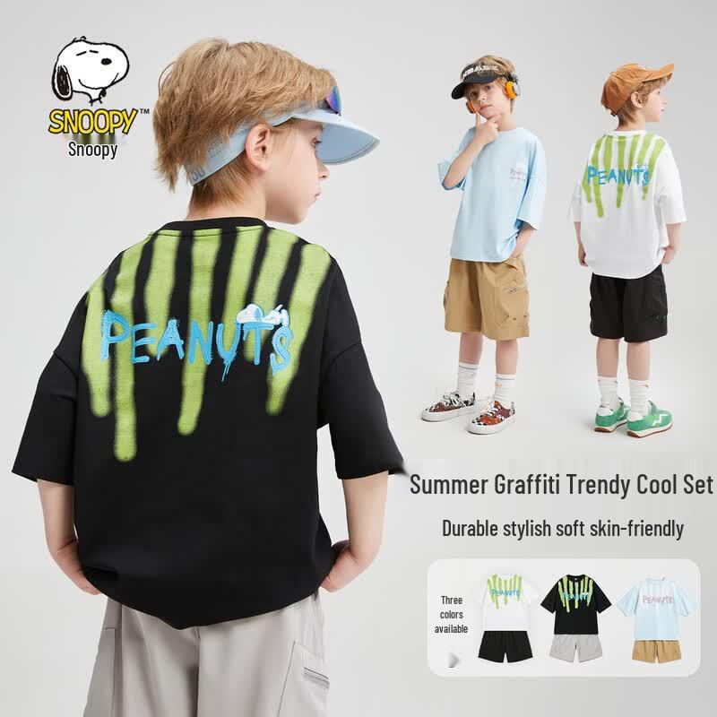 Snoopy Boys  Printed Short Sleeve & Shorts Summer Set 130cm