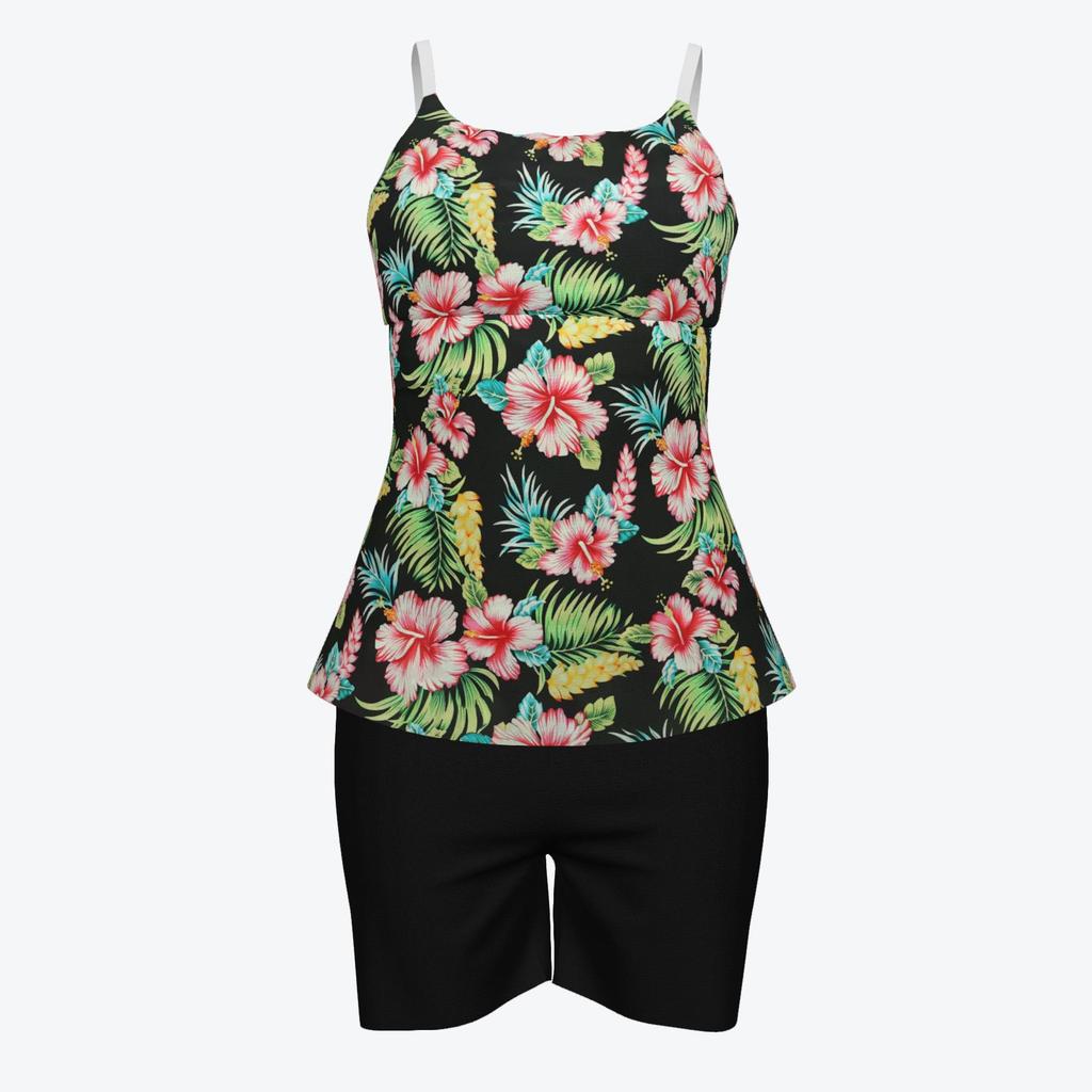 Women's 3D Print Strappy Tank & Shorts Swimsuit Set