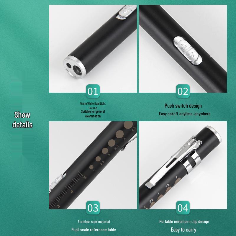 Dual-Light LED USB Charging Pupil Pen for Oral and Ophthalmic Exams