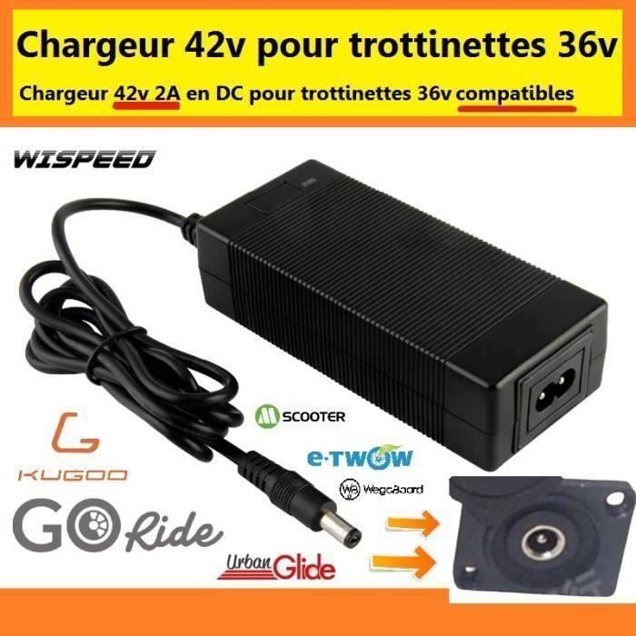 Chargeur 42v DC pour trottinettes électrique en batterie 36v compatibles plusieurs marques Go ride , Urbanglide ect DC 2.1mm /2.5mm