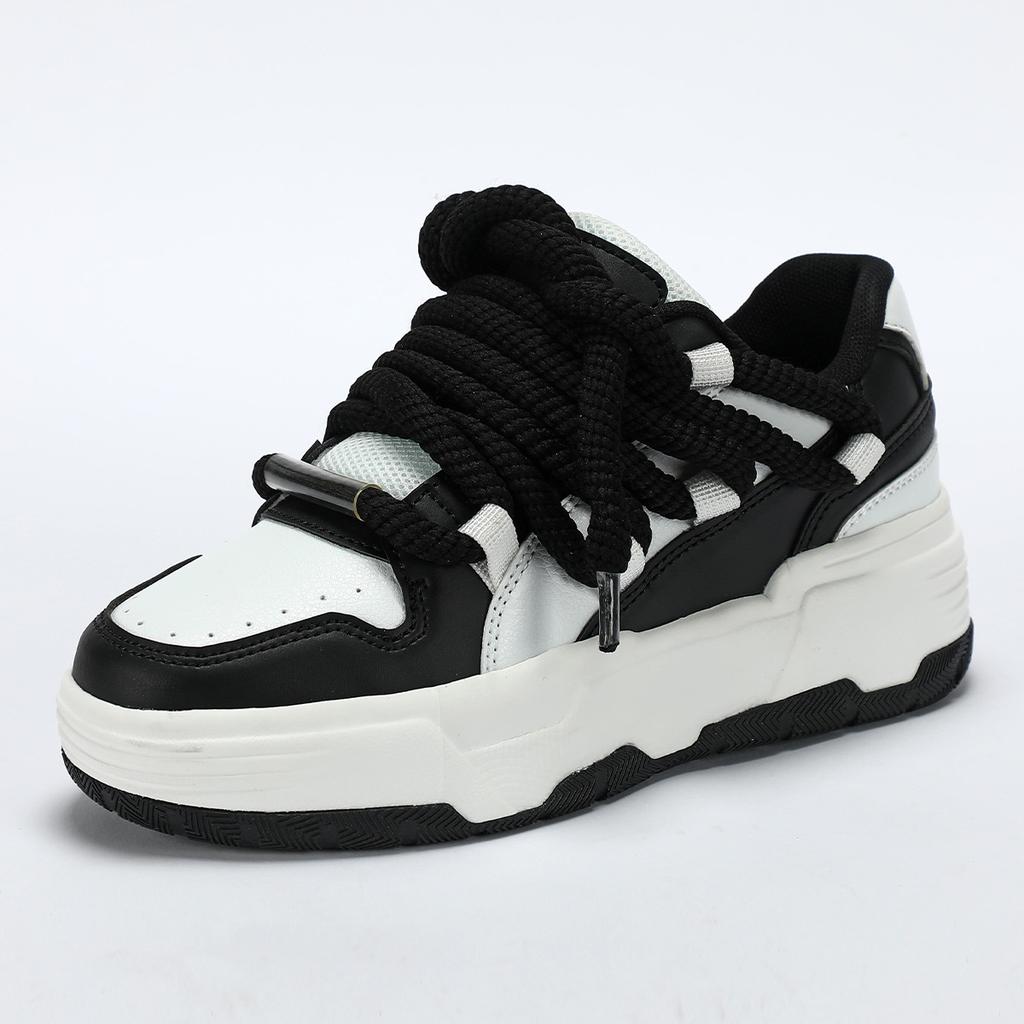 Fashion Platform Sneakers Women Chunky Shoes PU Leather Casual Shoes Ins Board Shoes Lace-up Outdoor Walking Footwear