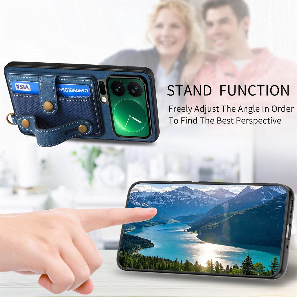 For Xiaomi 17 Pro Retro PU Leather Back Cover with Card Holder and Wristband Kickstand