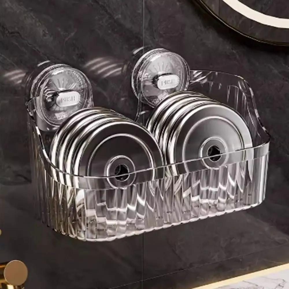 Transparent Suction Cup Shower Rack Wall Mounted Waterproof Cosmetics Storage Rack Punch-Free Shower Drain Basket