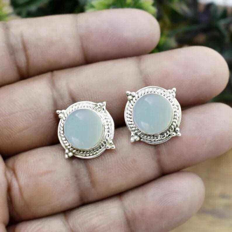 Aqua Chalcedony Earring- 925 Sterling Silver Earring Aqua Chalcedony Earring