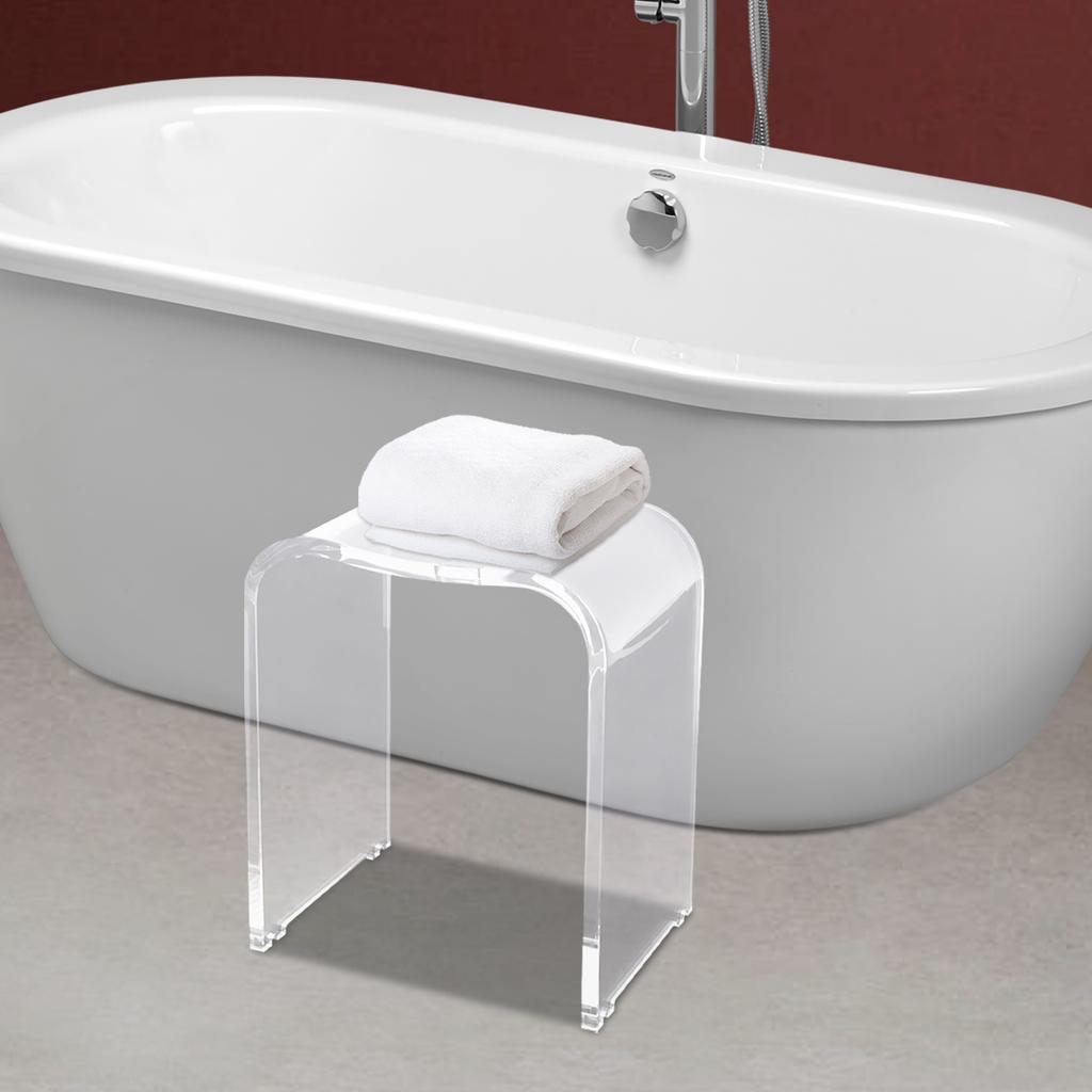 Clear Acrylic Shower Bench Arch Design, Non-slip Stool Transparent - 18mm Thick Freestanding Bathroom Stool