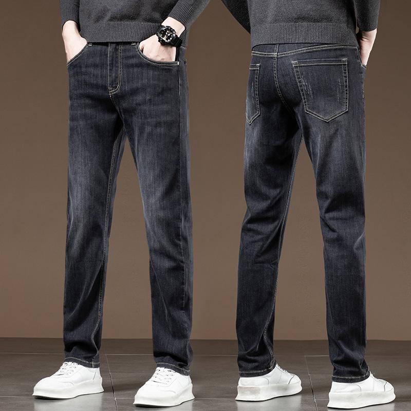 Slim Fit Straight Leg Jeans Men's Summer Thin Denim Casual Long Trousers Trendy Youth Fashion Versatile Classic Blue Pants