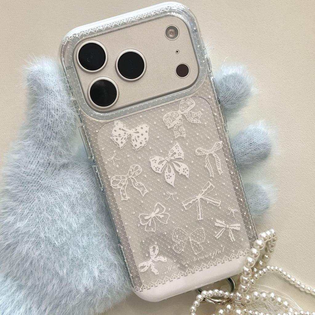 Lace Bow Protective Case for iPhone 17 Pro Max & 16, Chain-Compatible, 15 Pro Max-Compatible