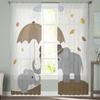 Niedliche Elefanten mit Regenschirm, transparente Vorhänge für Schlafzimmer, Wohnzimmer, Tüllvorhänge für Küche, Fenster, Voile-Vorhänge