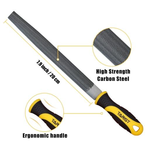 TARIST 3-Piece Metalworking File Set, 200mm, Flat, Round, and Half Round, Carbon Steel, for Metal Grinding, Deburring, and Rough Cutting, DIY
