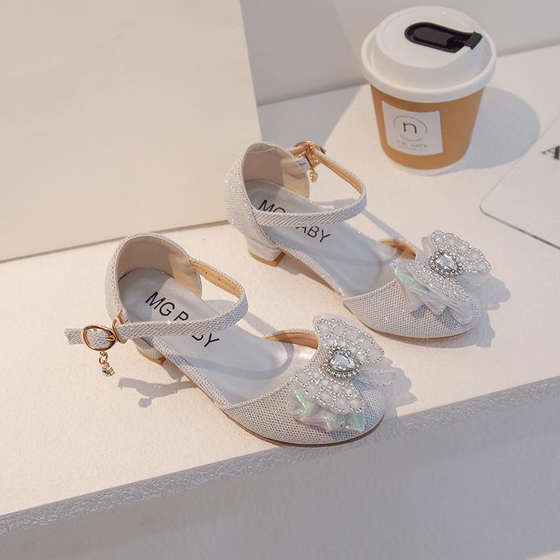 Children'S Shoes Spring New Cute Girls Rhinestone Princess Shoes Leather Shoes Crystal Shoes Baby Bow Single Shoes