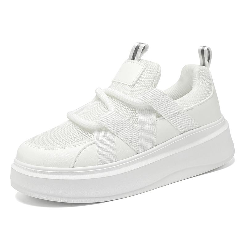TUINANLE Comfortable Hook and Loop White Casual Women Flat Sneakers for Outdoor Shopping Walking 36