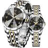 Couple Watches Quartz Stainless Steel Pair Watch White and Black Luminous Gift Easy-to-Read Date Stylish