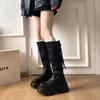 Small thick-legged and thin thick-soled women's boots with belt buckle 2025 autumn and winter retro tall retro knight boots